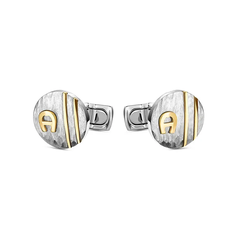 Aigner Lupo Steel & Gold Swiss Grade Men's Fashion  Cufflinks- ARAGC2150410